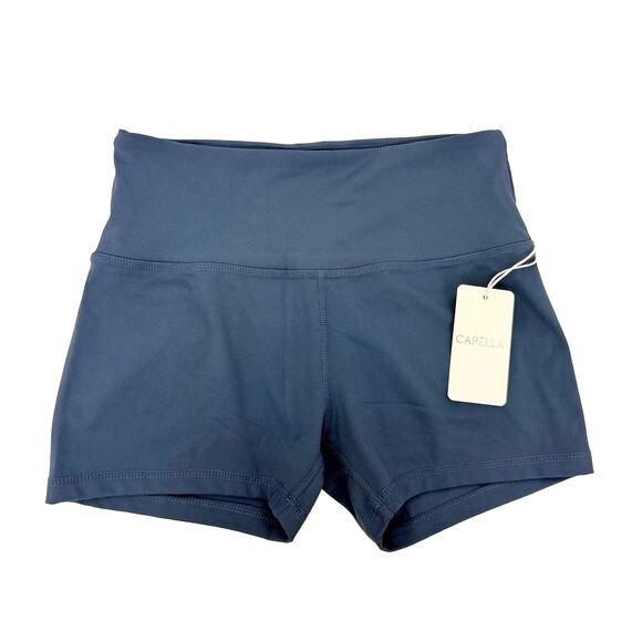 CAPELLA Wide Band Waist Shorts M Biker Slate Blue Gym Workout NWT B28 - Picture 2 of 5